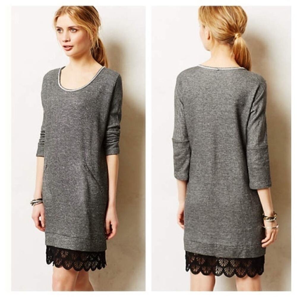 Dolan Anthropologie Fiona Tunic Sweatshirt Dress Lace Trim Size Small